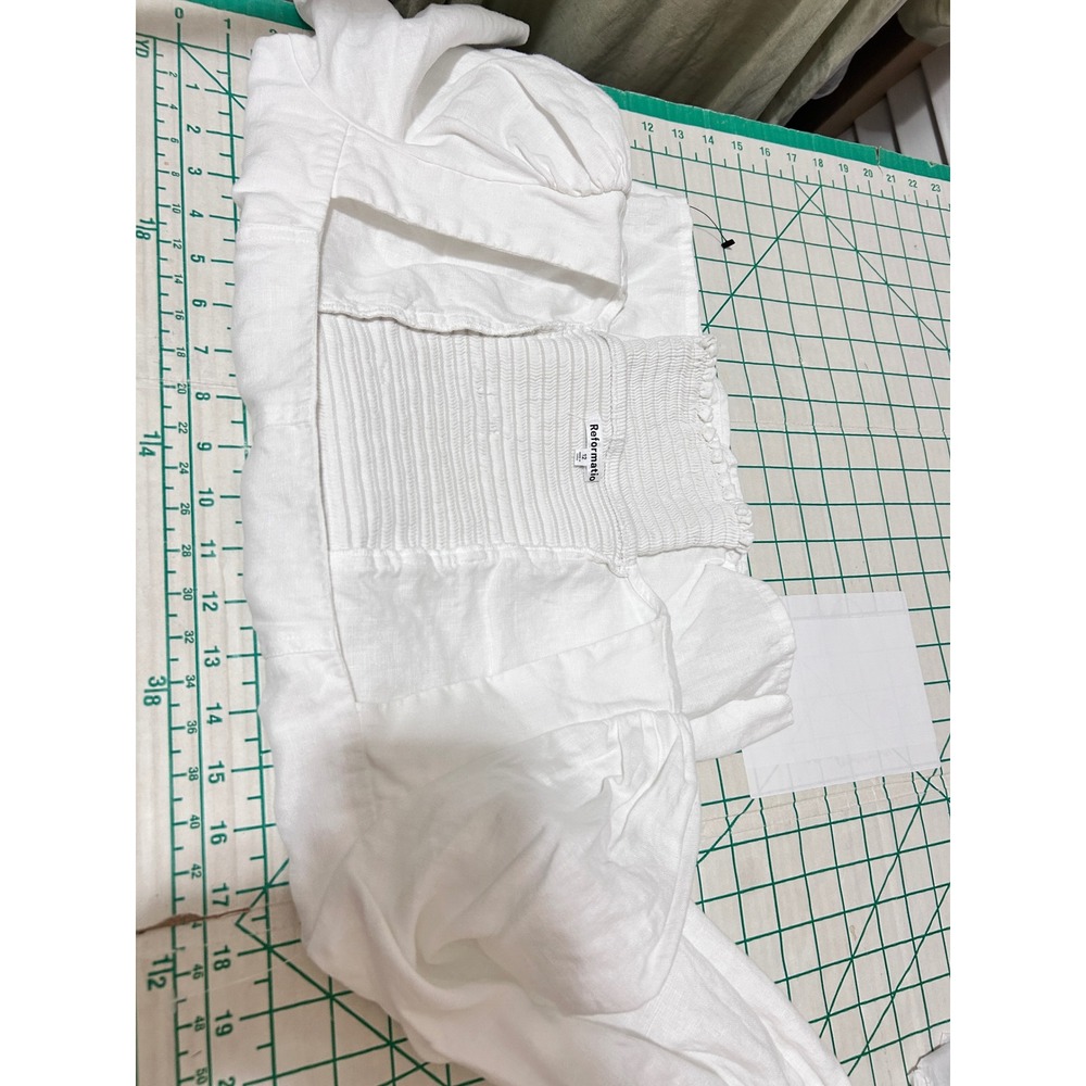Reformation 12 Tasha Linen Top White Square Neck Puff Sleeve Cottage Milkmaid - Picture 5 of 11